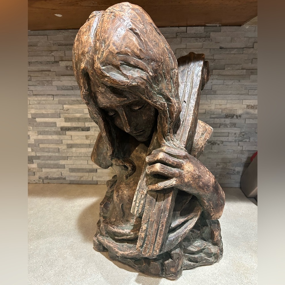 Antique “Young Woman Playing Instrument” Terracotta Statue